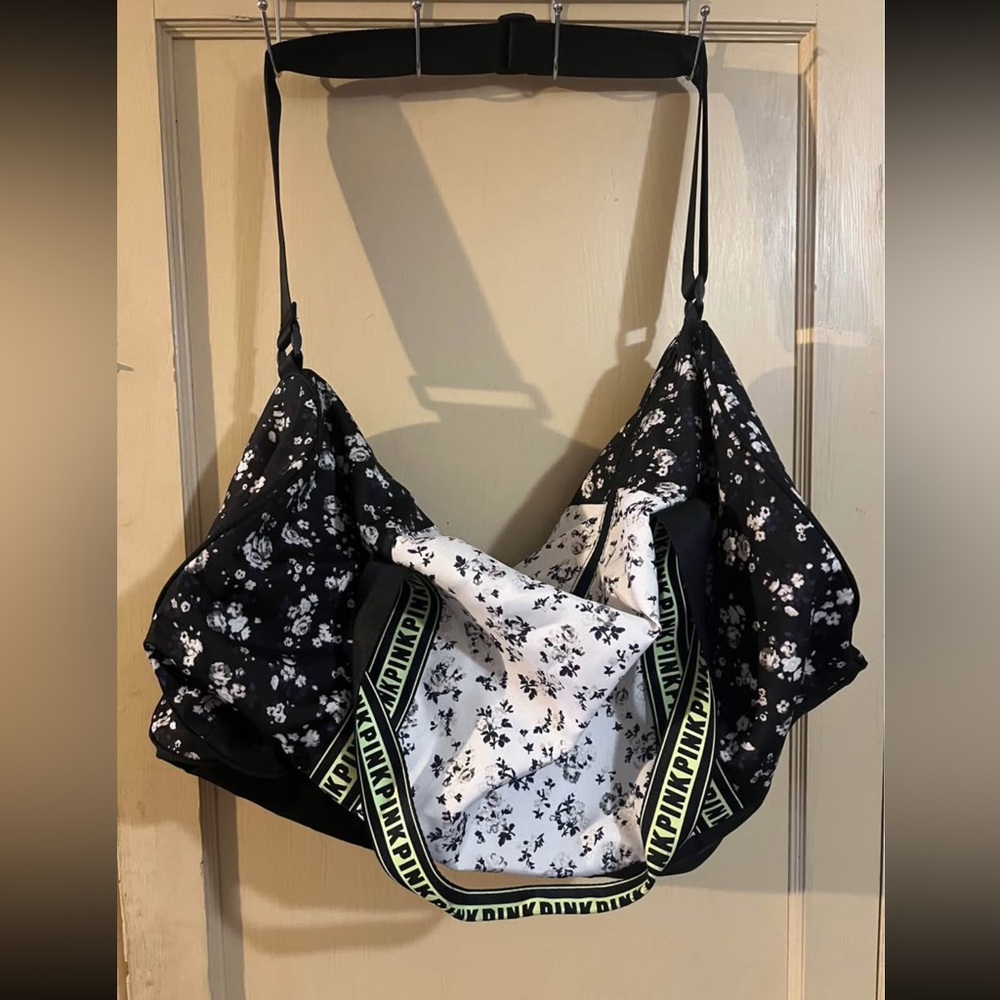 PINK Victoria's Secret Black and White Floral Travel Bag